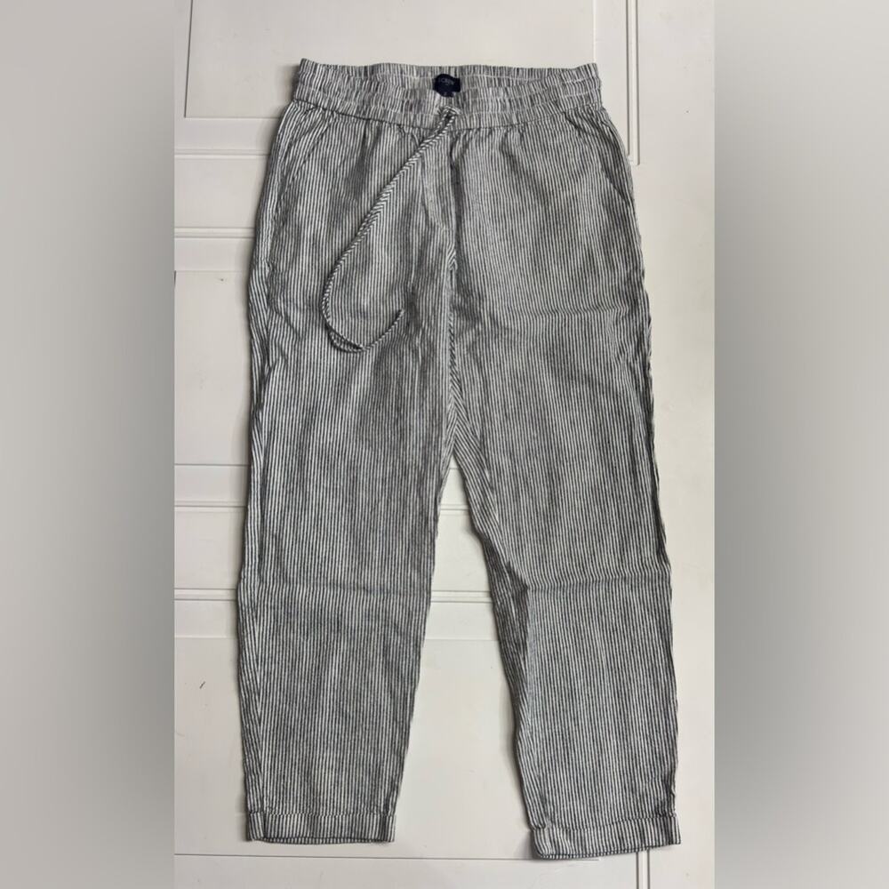 J. Crew Womens Sz 2 Black White Striped Linen Cotton Ankle Pants Trousers